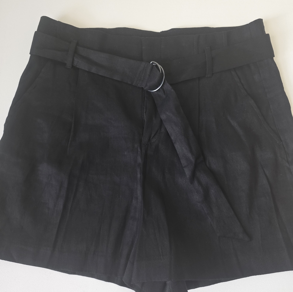 Banana Republic Black Belted Linen Shorts 14 NWOT